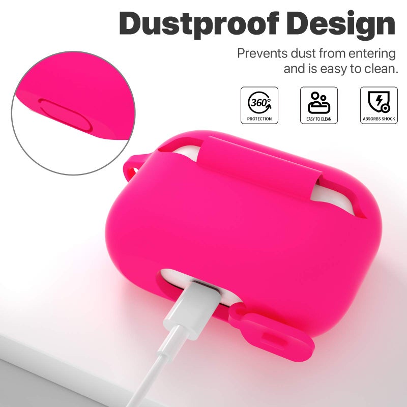 ATUAT for AirPods Pro 1st/2nd Generation Case Cover, Protective Silicone Skin Accessories with Keychain for Women Men for Apple AirPods Pro 2019/2022 Charging Case,Front LED Visible-Rose Red - Image 4
